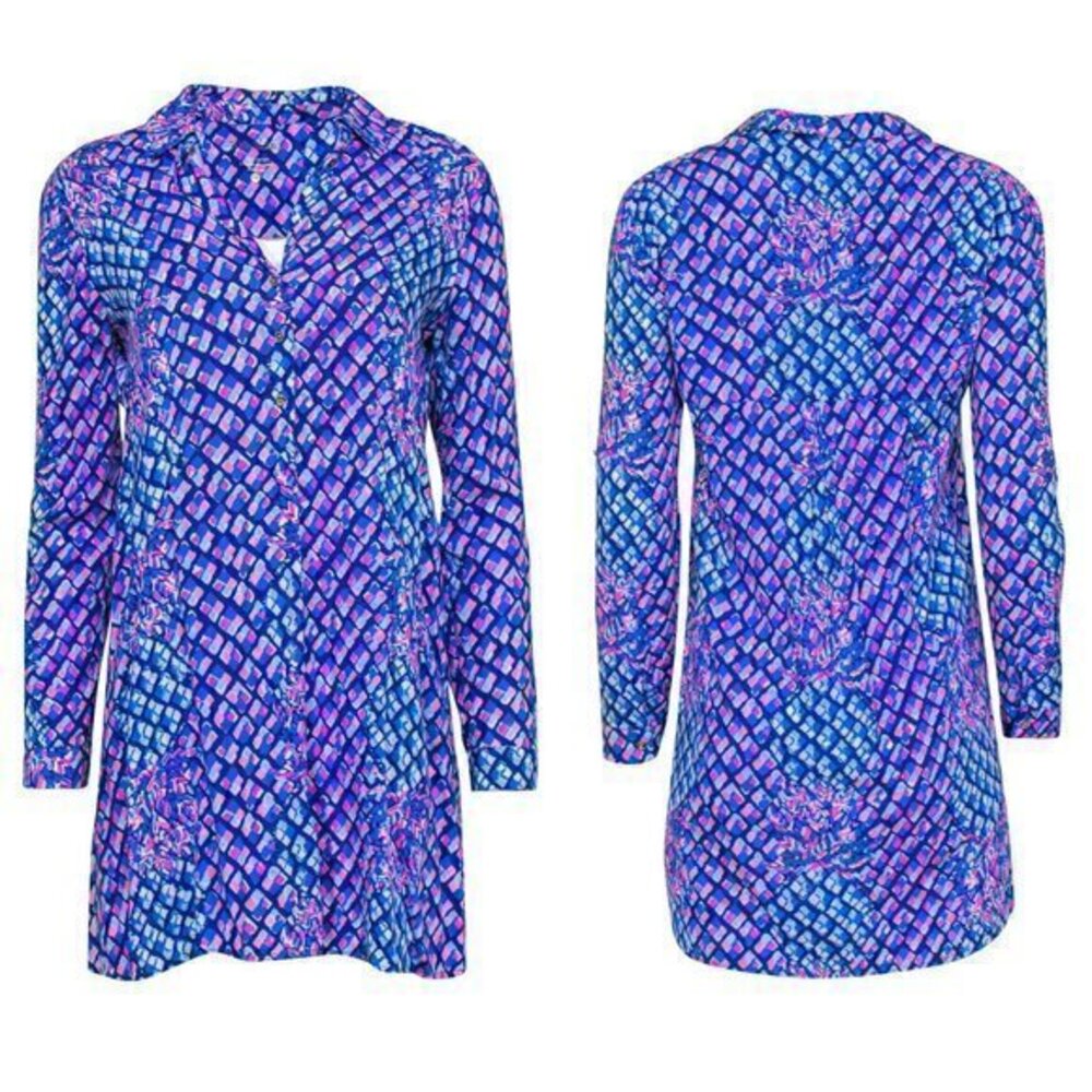Lilly Pulitzer Blue & Pink Pineapple Print Collared Shirtdress Size XS NWOT